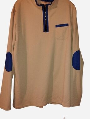 NWT OUKU Men’s 2XL Mock Neck Sweater - Beige Quarter Zip with Blue Accents & Poc
